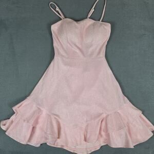 Dear Moon Girls Pink Glitter Party Dress Size 3 Spaghetti Strap Bow Back Ruffle